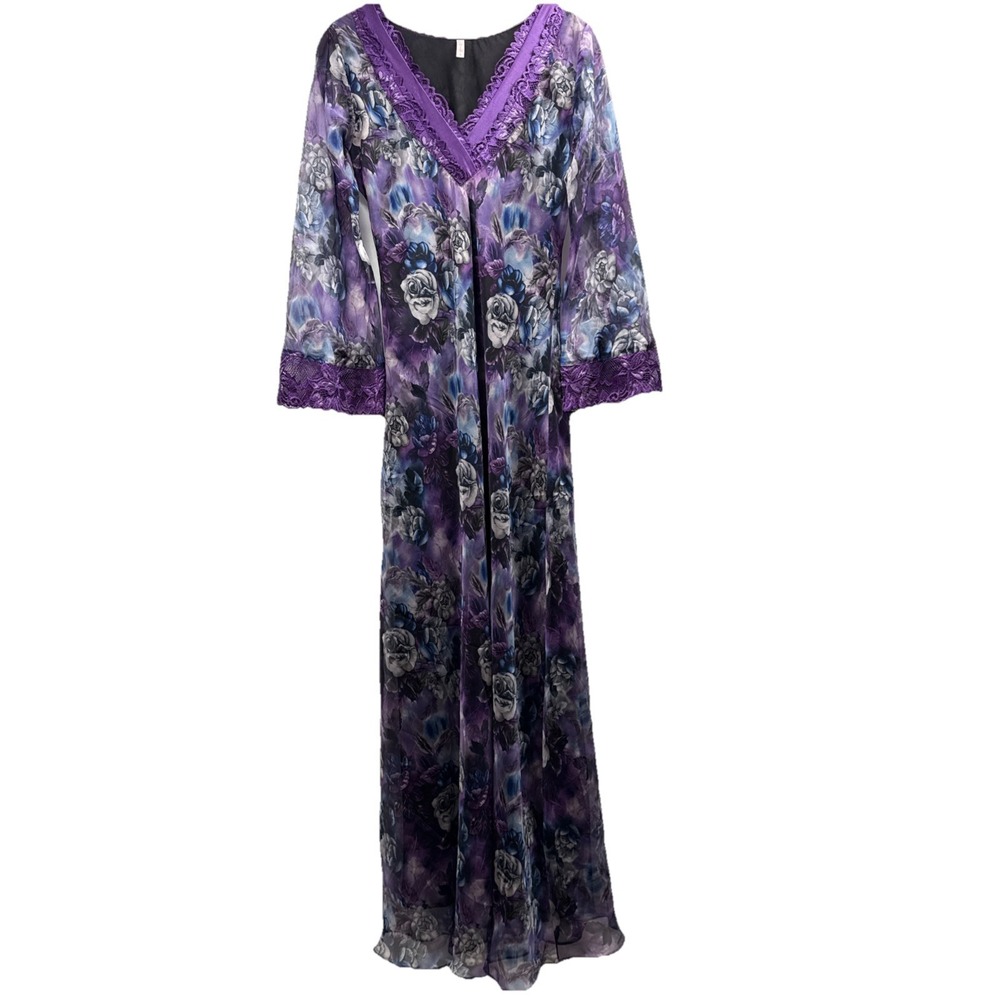 Women's Maxi Dress Size Small Whimsigoth Fairy Sheer Lace Dark Purple Whitchy